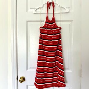 Red, White, and Blue Striped Halter Dress - S